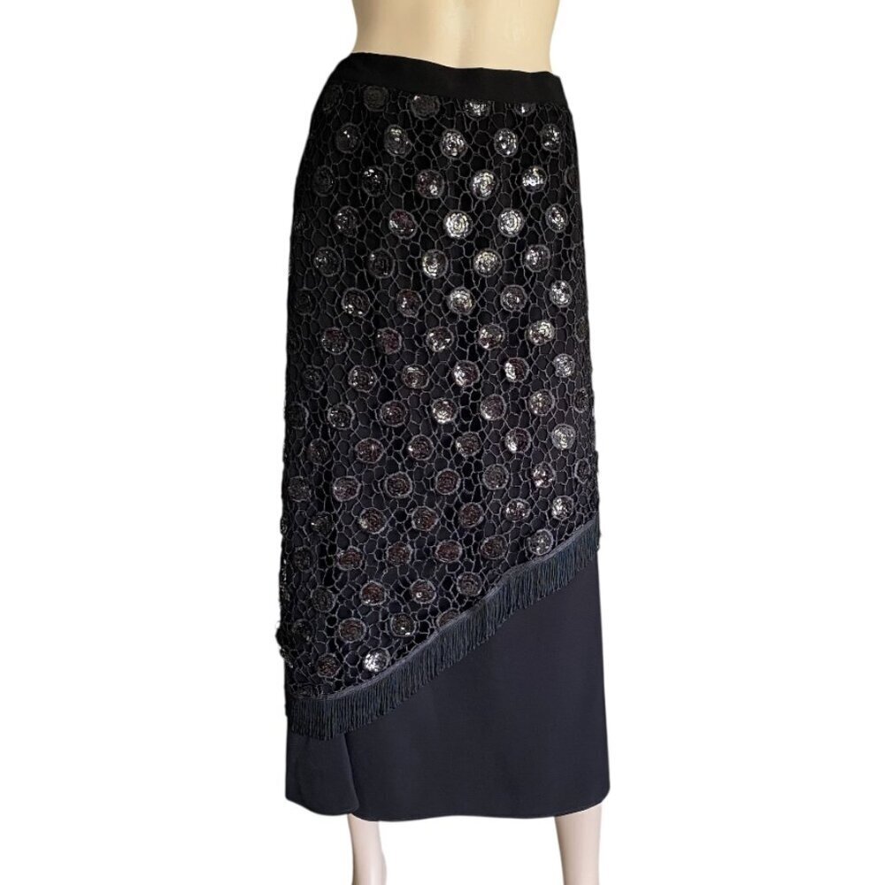 St Anthony Sacari Midi Crochet Sequin Overlay Fringe Skirt​​​